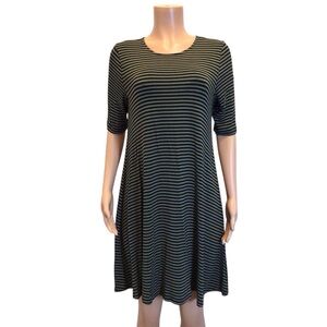 Old Navy Green Black Striped Short Sleeve Swing Dress Size L